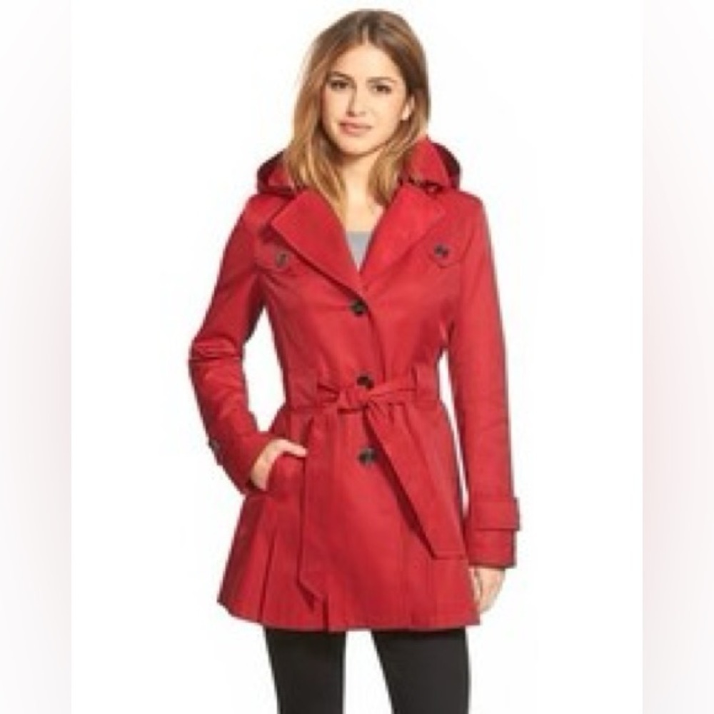 Via Spiga Wool Double Breasted Skirted Trench Coat in Bold Red Pleated Size 12